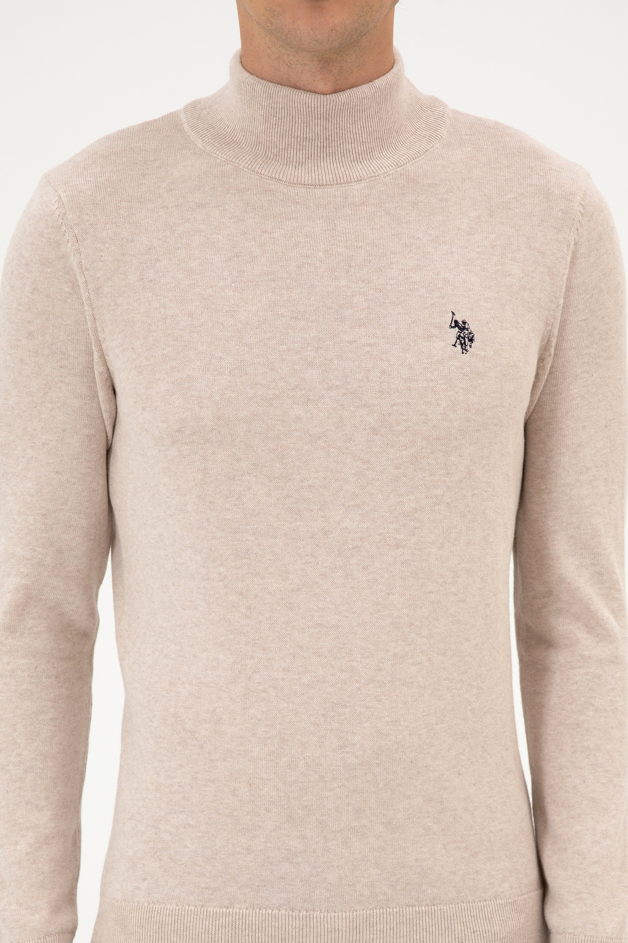 Erkek Slim Fit Boğazlı Taş Melanj Basic Kazak - Image 6