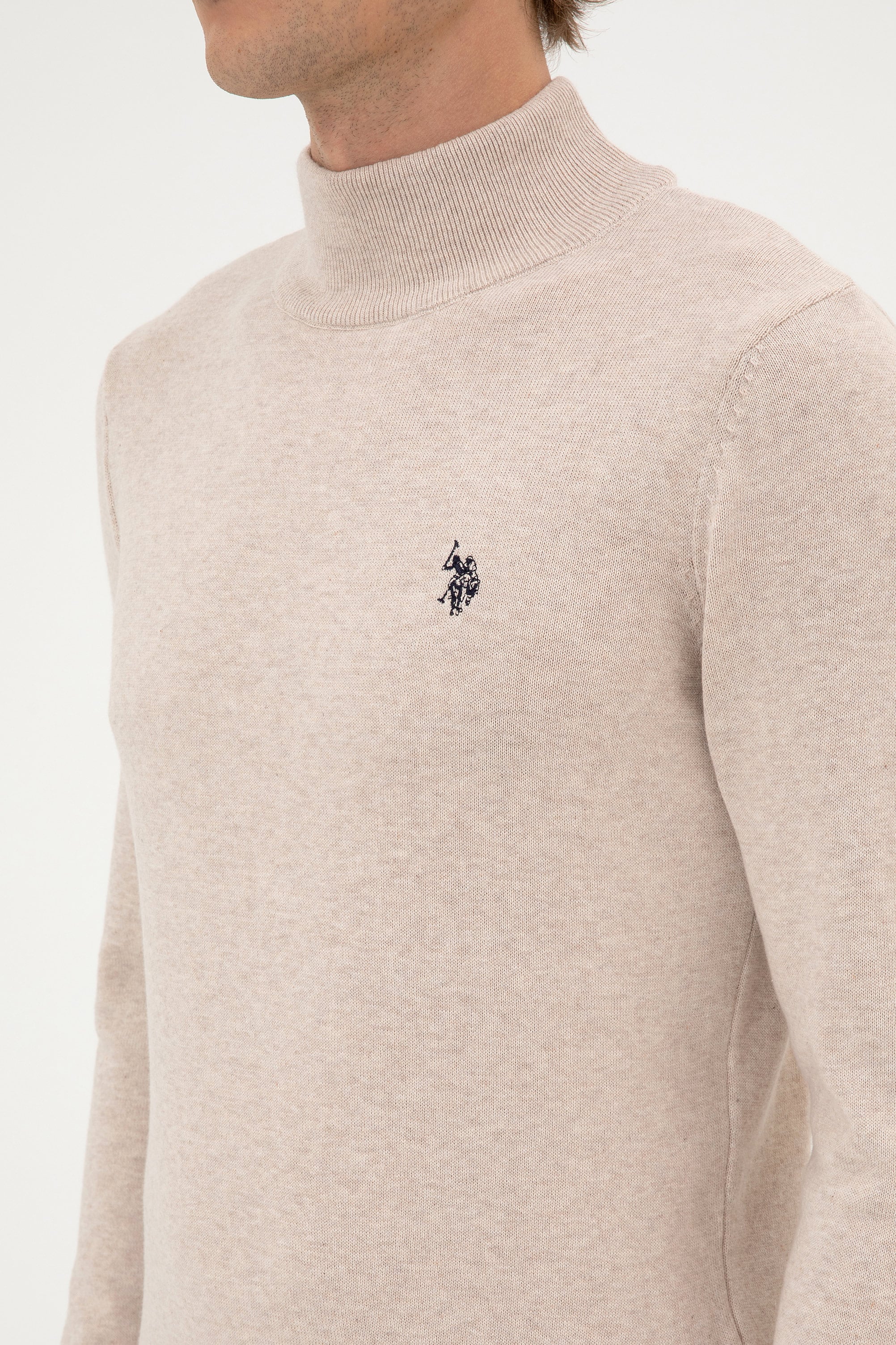 Erkek Slim Fit Boğazlı Taş Melanj Basic Kazak - Image 7