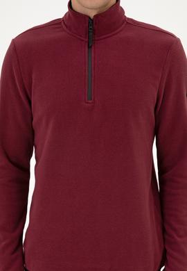 Erkek Regular Fit Koyu Bordo Polar Yarım Fermuarlı Basic Sweatshirt - 50313777096