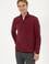 Erkek Regular Fit Koyu Bordo Polar Yarım Fermuarlı Basic Sweatshirt