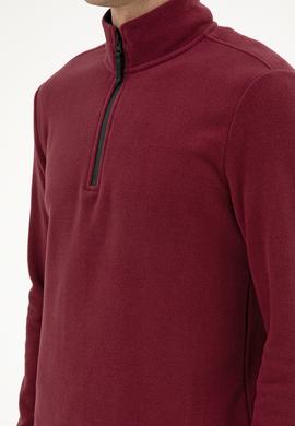 Erkek Regular Fit Koyu Bordo Polar Yarım Fermuarlı Basic Sweatshirt - 50313777096