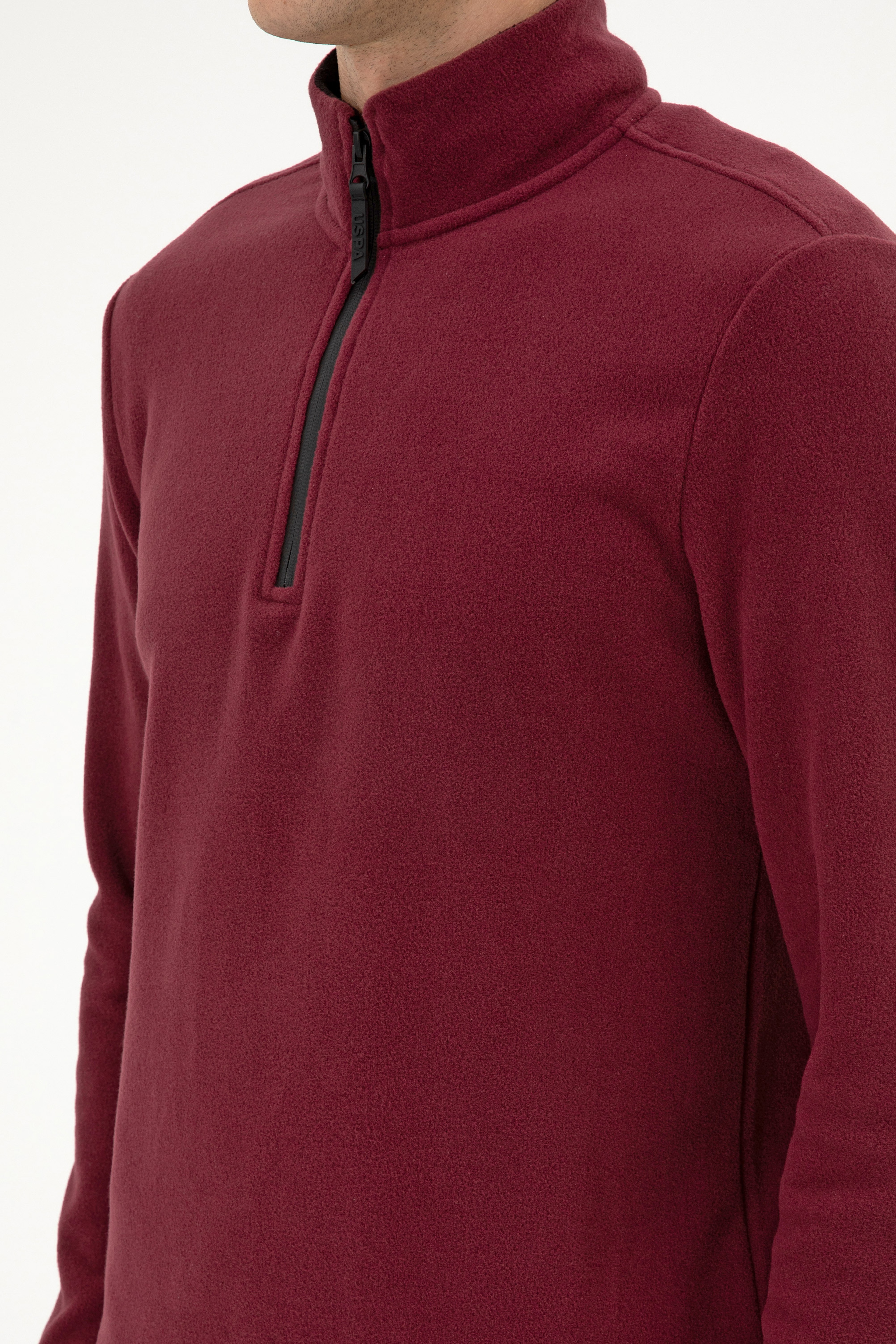 Erkek Regular Fit Koyu Bordo Polar Yarım Fermuarlı Basic Sweatshirt - Image 7
