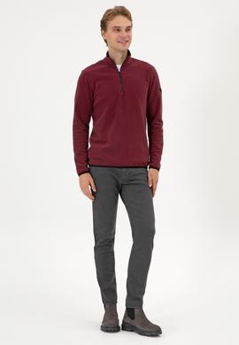 Erkek Regular Fit Koyu Bordo Polar Yarım Fermuarlı Basic Sweatshirt - 50313777096