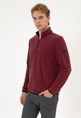 Erkek Regular Fit Koyu Bordo Polar Yarım Fermuarlı Basic Sweatshirt - 50313777096