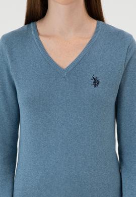 Kadın Koyu Mavi V Yaka Basic Kazak - 50313590081