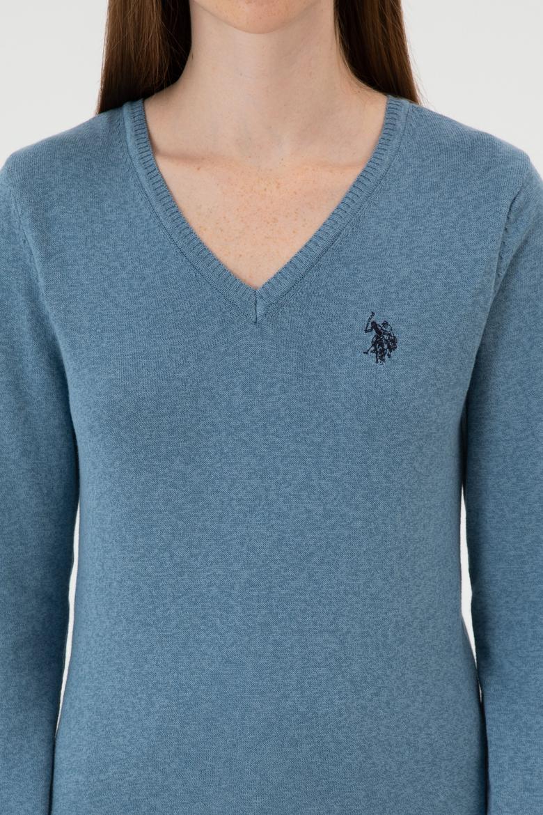 Kadın Koyu Mavi V Yaka Basic Kazak - 50313590081