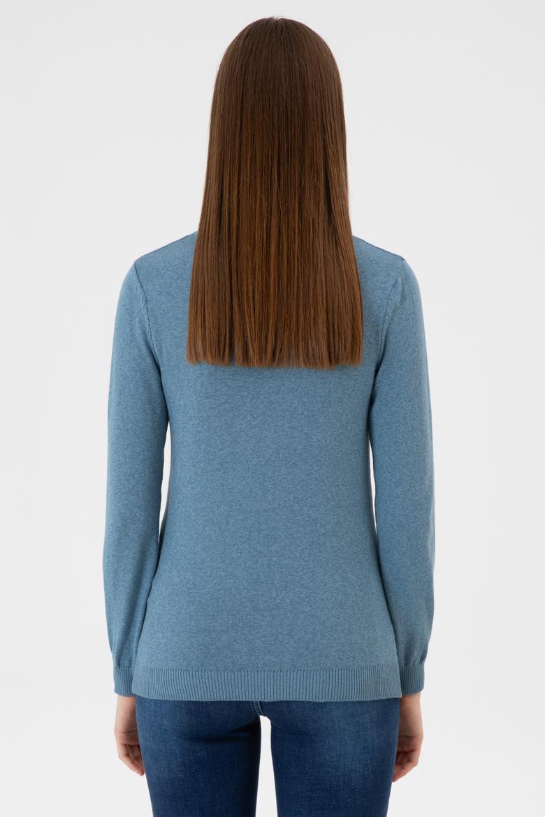 Kadın Koyu Mavi V Yaka Basic Kazak - 50313590081