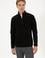 Erkek Regular Fit Siyah Polar Yarım Fermuarlı Basic Sweatshirt
