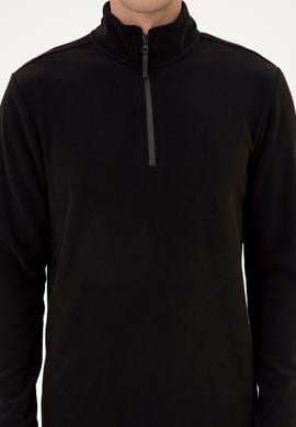Erkek Regular Fit Siyah Polar Yarım Fermuarlı Basic Sweatshirt - 50313777036