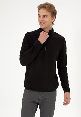 Erkek Regular Fit Siyah Polar Yarım Fermuarlı Basic Sweatshirt - 50313777036