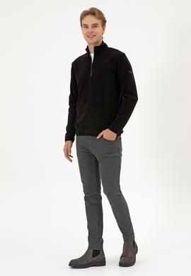 Erkek Regular Fit Siyah Polar Yarım Fermuarlı Basic Sweatshirt - 50313777036