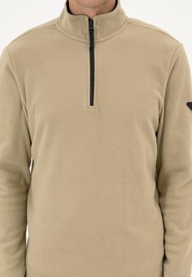Erkek Regular Fit Açık Haki Polar Yarım Fermuarlı Basic Sweatshirt - 50313777086