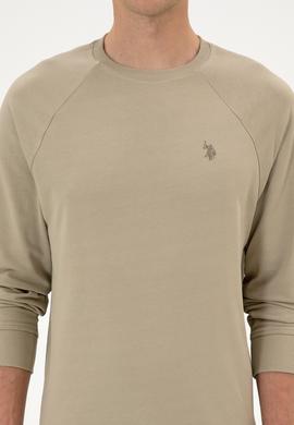 Erkek Regular Fit Bisiklet Yaka Açık Haki İnce Basic Sweatshirt - 50313752097