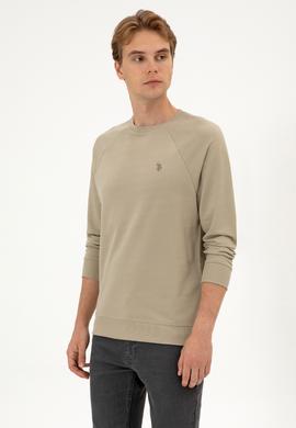Erkek Regular Fit Bisiklet Yaka Açık Haki İnce Basic Sweatshirt - 50313752097