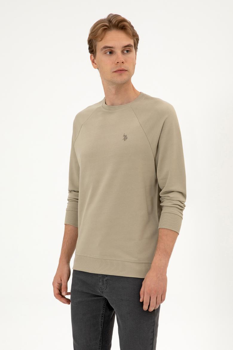 Erkek Regular Fit Bisiklet Yaka Açık Haki İnce Basic Sweatshirt - 50313752097