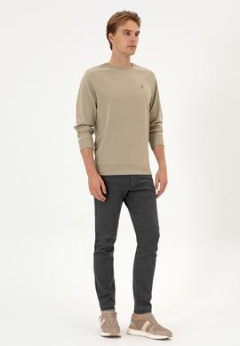 Erkek Regular Fit Bisiklet Yaka Açık Haki İnce Basic Sweatshirt - 50313752097