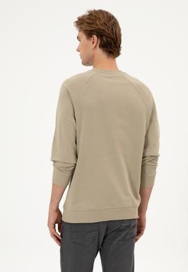 Erkek Regular Fit Bisiklet Yaka Açık Haki İnce Basic Sweatshirt - 50313752097