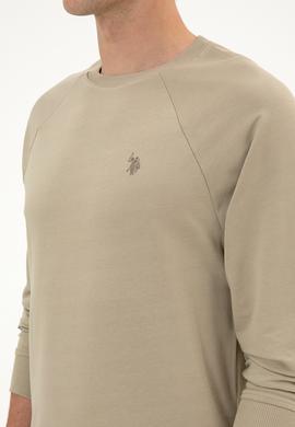 Erkek Regular Fit Bisiklet Yaka Açık Haki İnce Basic Sweatshirt - 50313752097