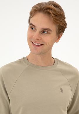 Erkek Regular Fit Bisiklet Yaka Açık Haki İnce Basic Sweatshirt - 50313752097