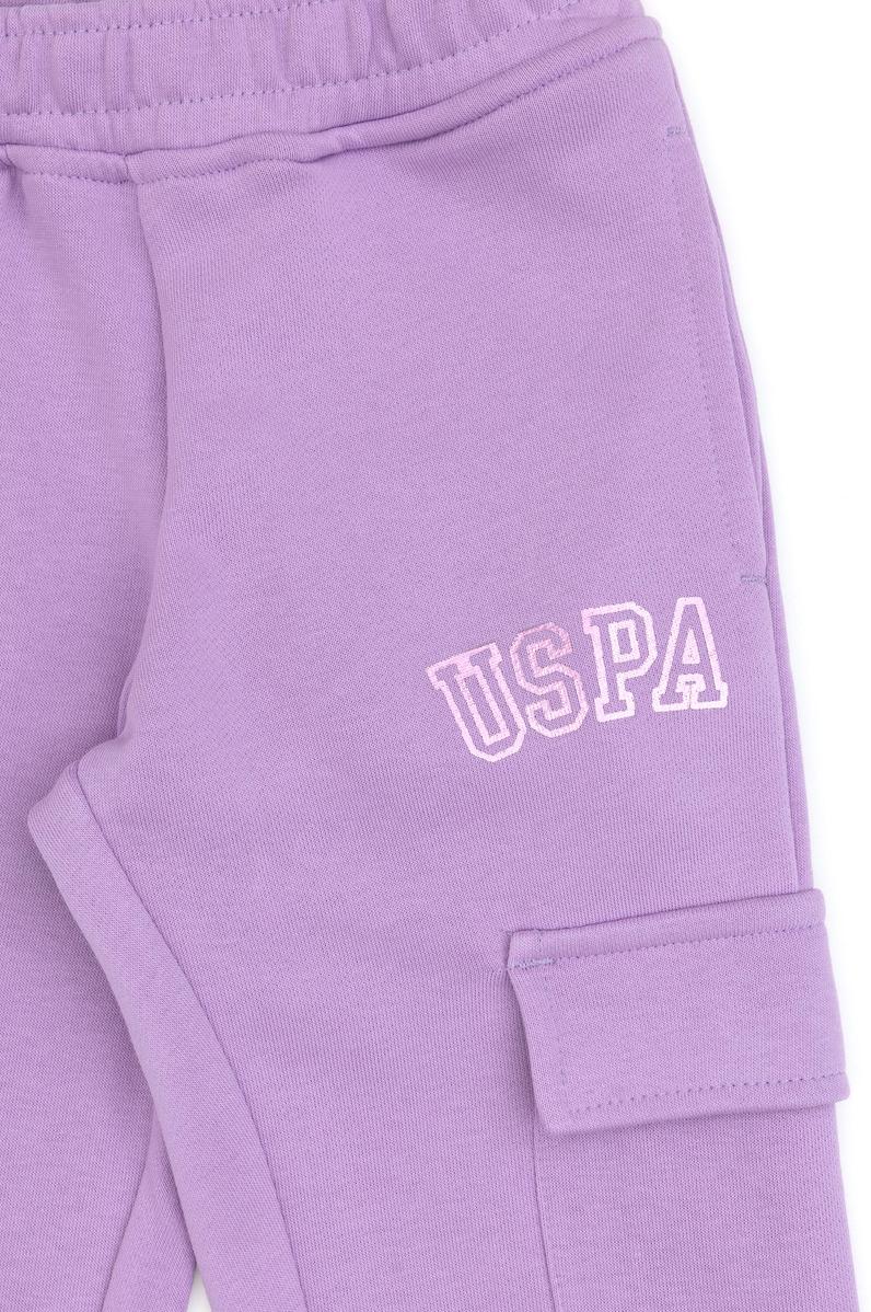 Kız Çocuk Lila Cep Detaylı Parlak Baskılı Eşofman Altı