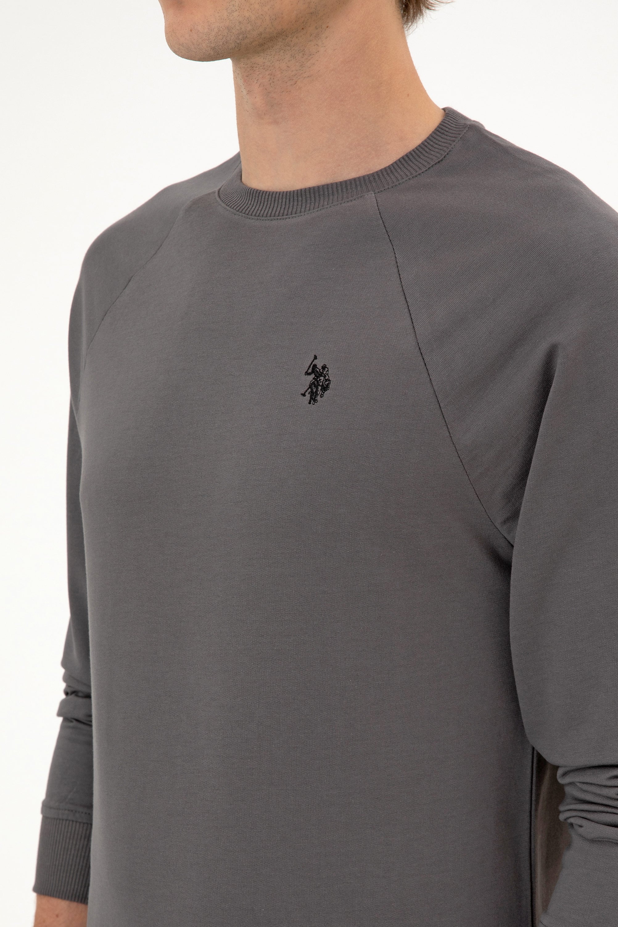 Erkek Regular Fit Bisiklet Yaka Gri İnce Basic Sweatshirt