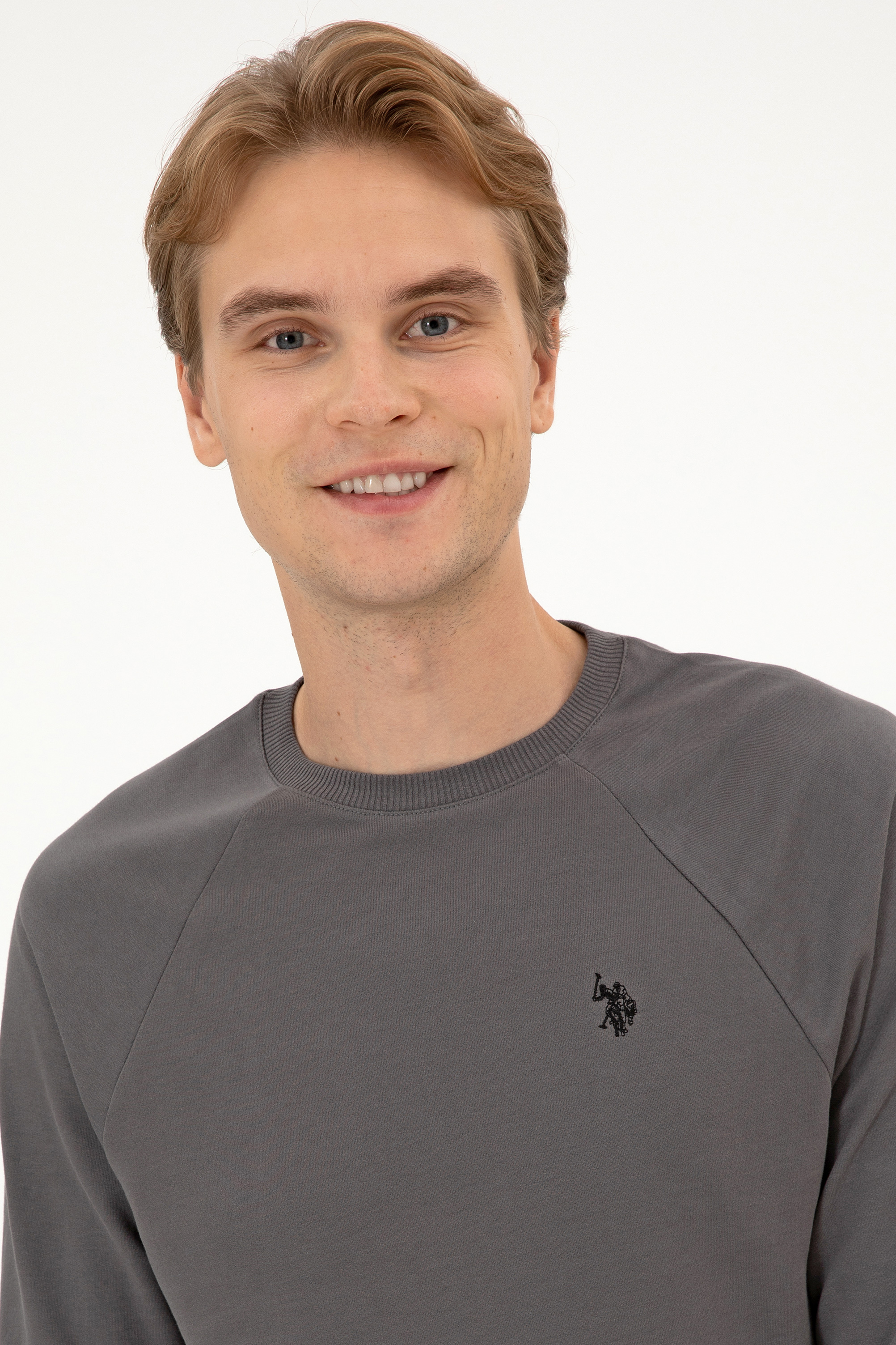 Erkek Regular Fit Bisiklet Yaka Gri İnce Basic Sweatshirt - Image 2