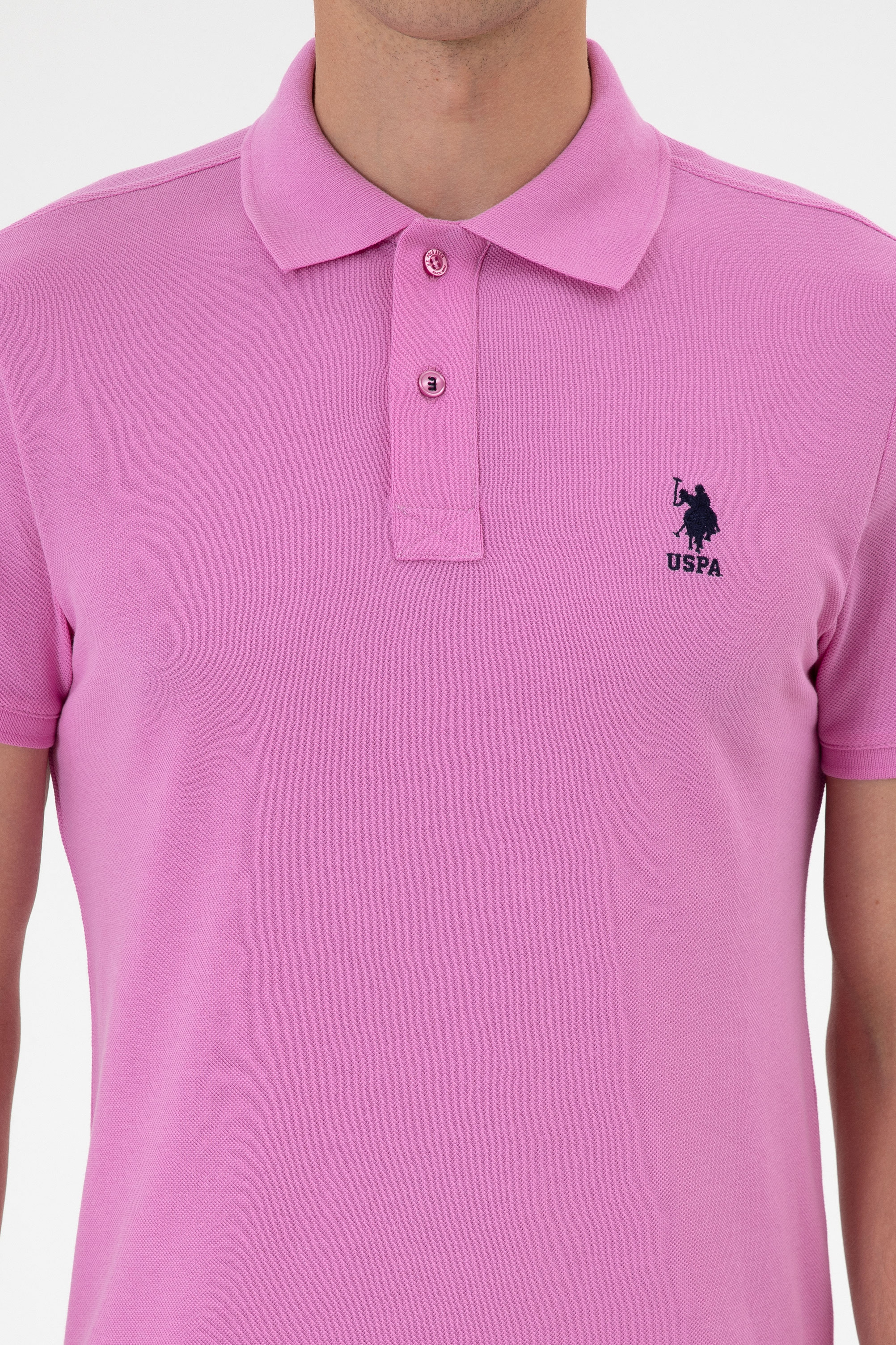 Erkek Slim Fit Polo Yaka Fuşya Basic Tişört