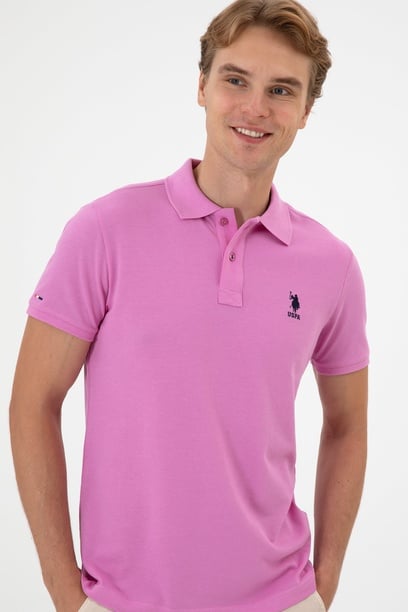Erkek Slim Fit Polo Yaka Fuşya Basic Tişört