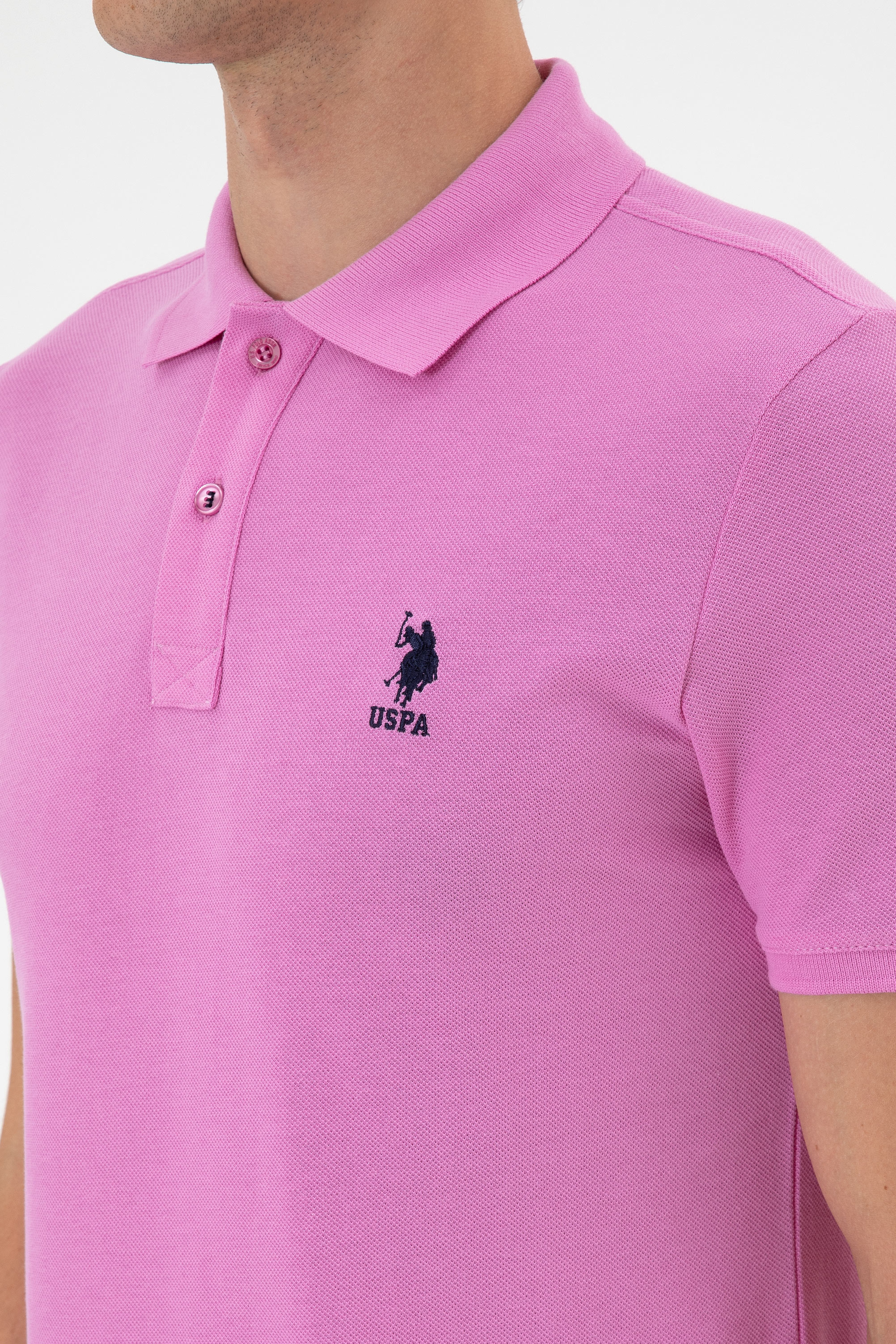 Erkek Slim Fit Polo Yaka Fuşya Basic Tişört