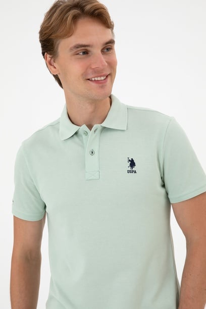 Erkek Slim Fit Polo Yaka Su Yeşili Basic Tişört