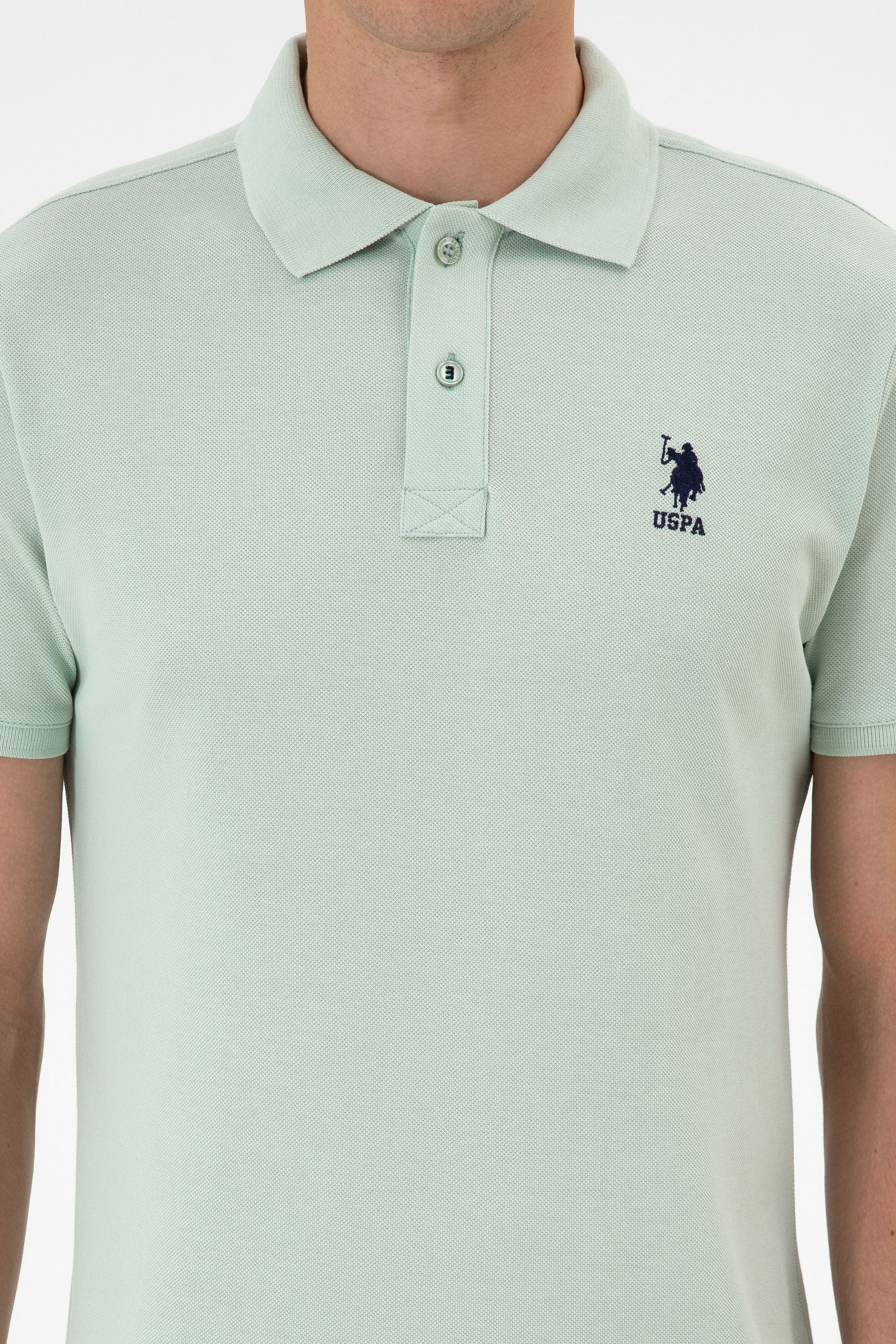 Erkek Slim Fit Polo Yaka Su Yeşili Basic Tişört