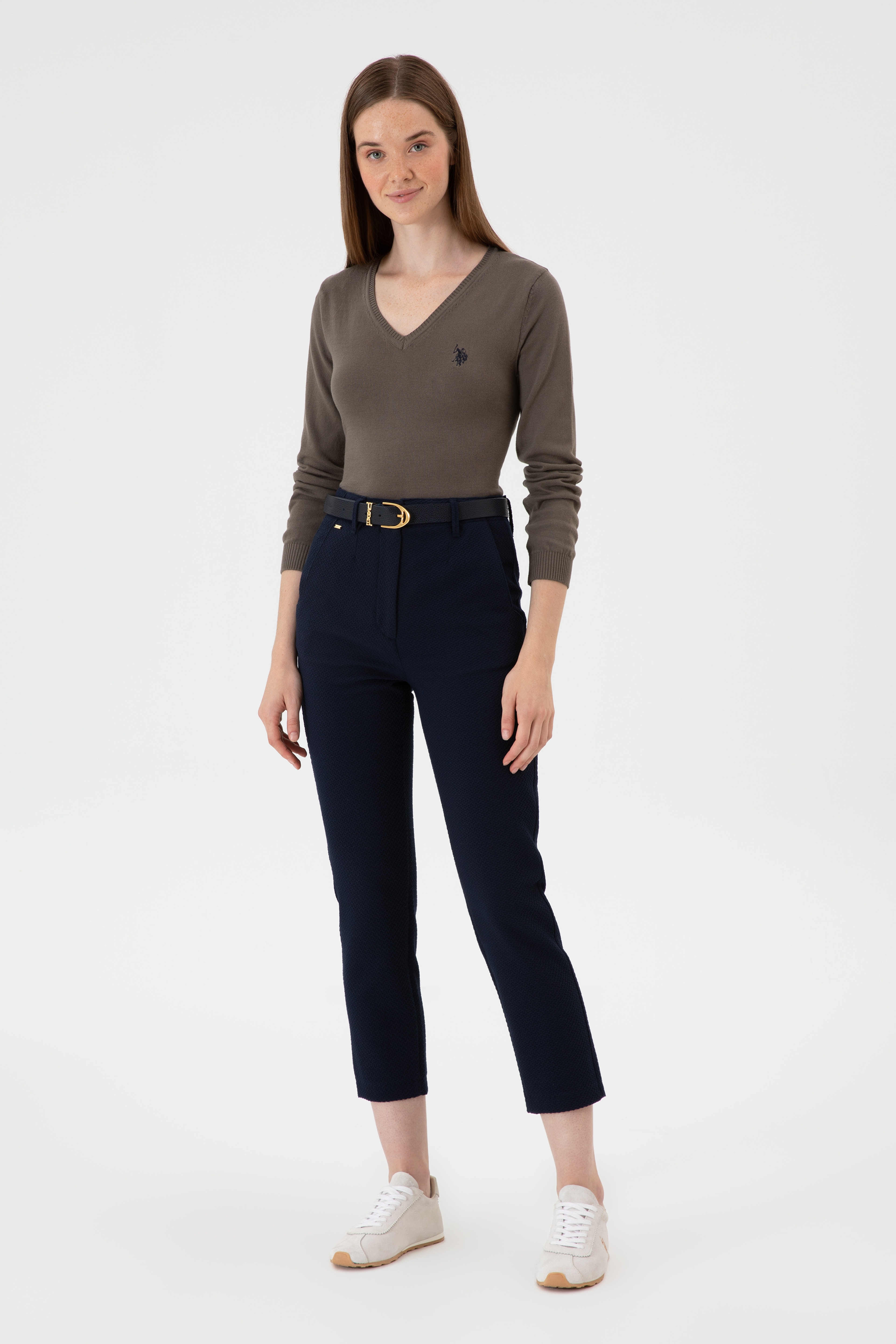 Kadın Açık Lacivert Carrot High Waist Fit Kanvas Pantolon
