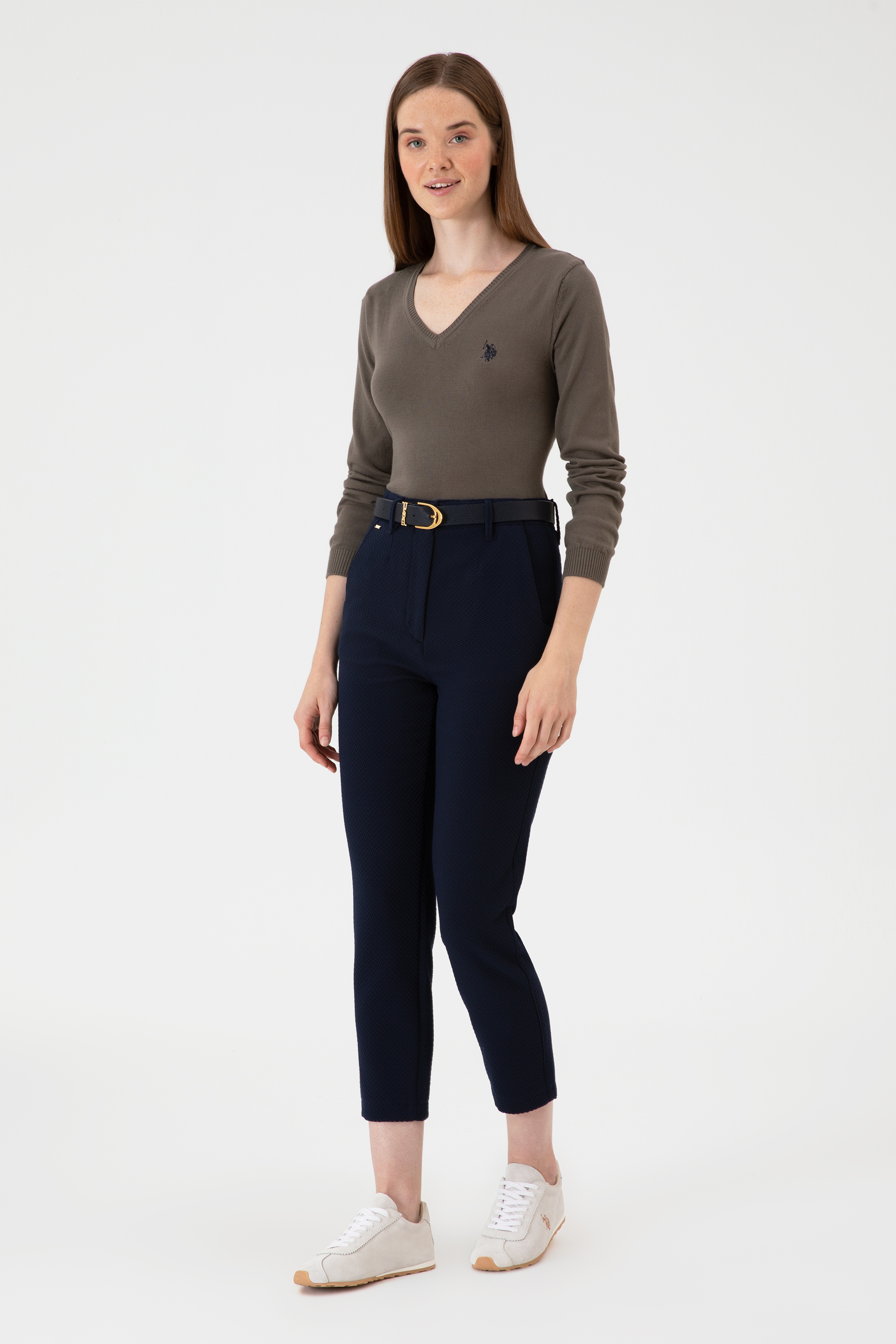 Kadın Açık Lacivert Carrot High Waist Fit Kanvas Pantolon