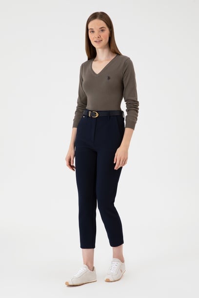 Kadın Açık Lacivert Carrot High Waist Fit Kanvas Pantolon