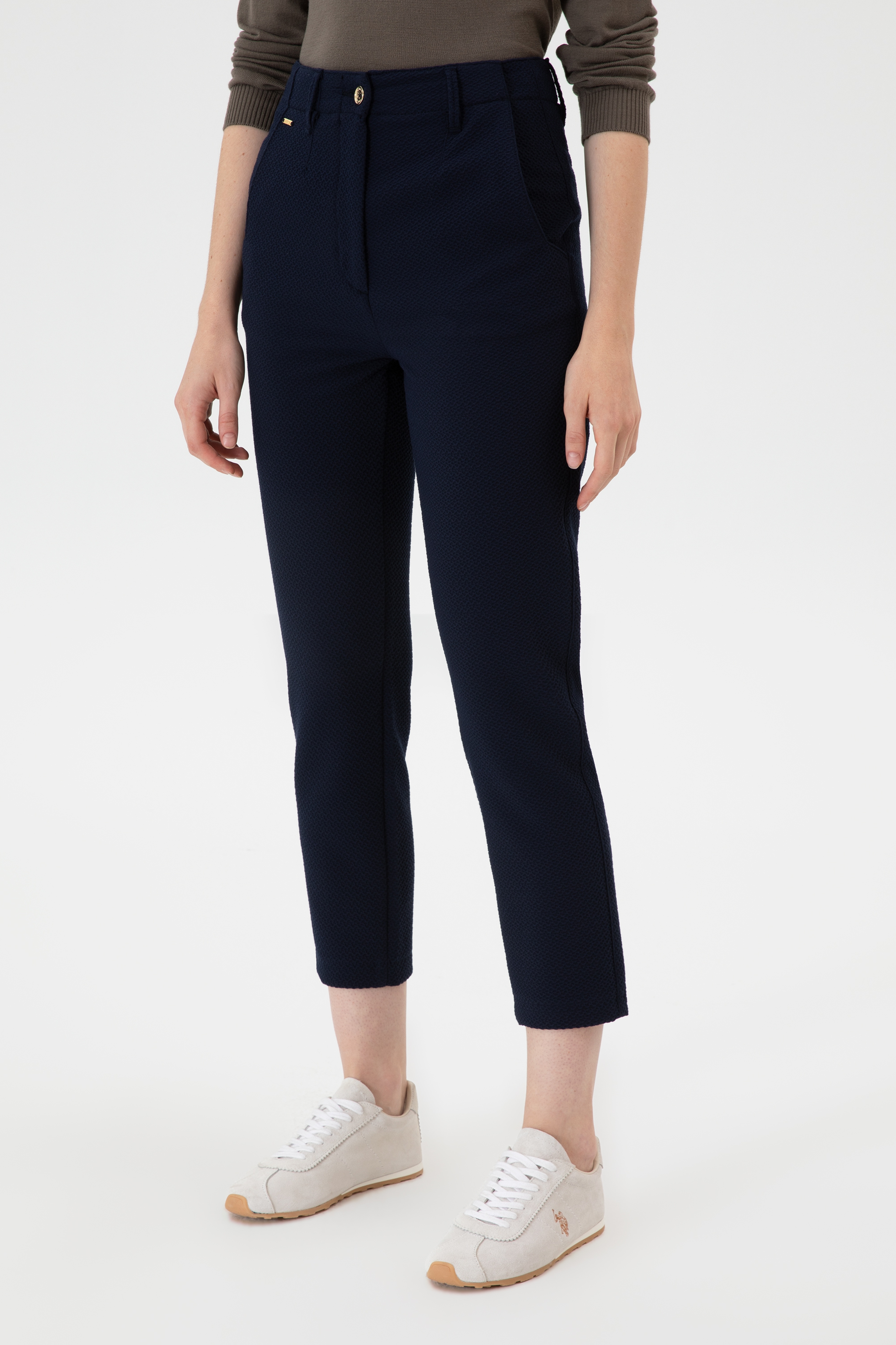 Kadın Açık Lacivert Carrot High Waist Fit Kanvas Pantolon