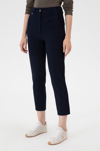 Kadın Açık Lacivert Carrot High Waist Fit Kanvas Pantolon