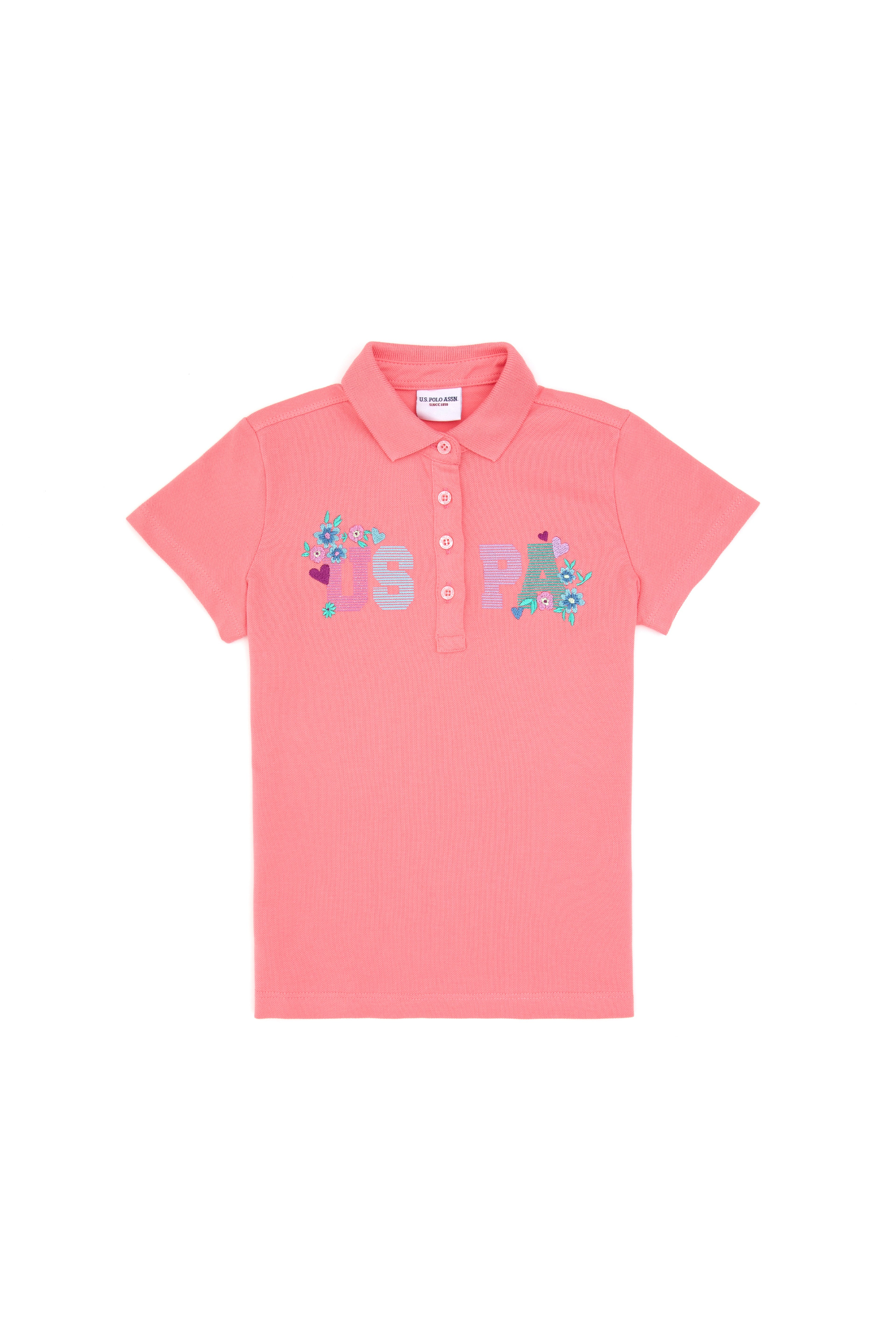Kız Çocuk Açık Pembe Polo Yaka Tişört - Image 1