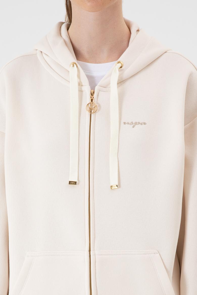 Kadın Krem Şardonlu Kapüşonlu Sweatshırt - 50314130061