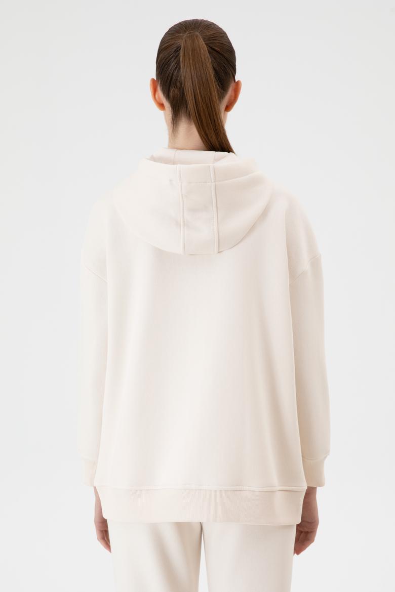Kadın Krem Şardonlu Kapüşonlu Sweatshırt - 50314130061