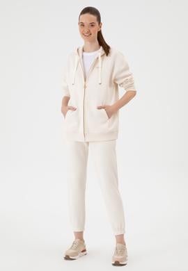 Kadın Krem Şardonlu Kapüşonlu Sweatshırt - 50314130061