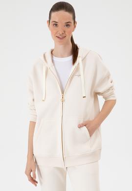 Kadın Krem Şardonlu Kapüşonlu Sweatshırt - 50314130061