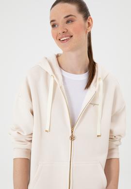 Kadın Krem Şardonlu Kapüşonlu Sweatshırt - 50314130061