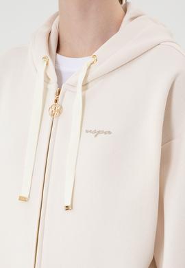 Kadın Krem Şardonlu Kapüşonlu Sweatshırt - 50314130061