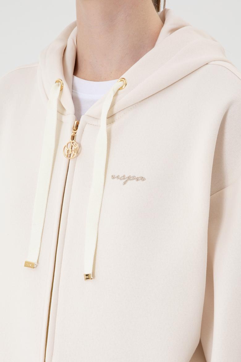 Kadın Krem Şardonlu Kapüşonlu Sweatshırt - 50314130061