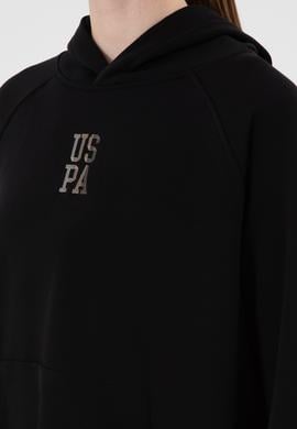 Kadın Siyah Yırtmaçlı Kapüşonlu Sweatshırt - 50313611022