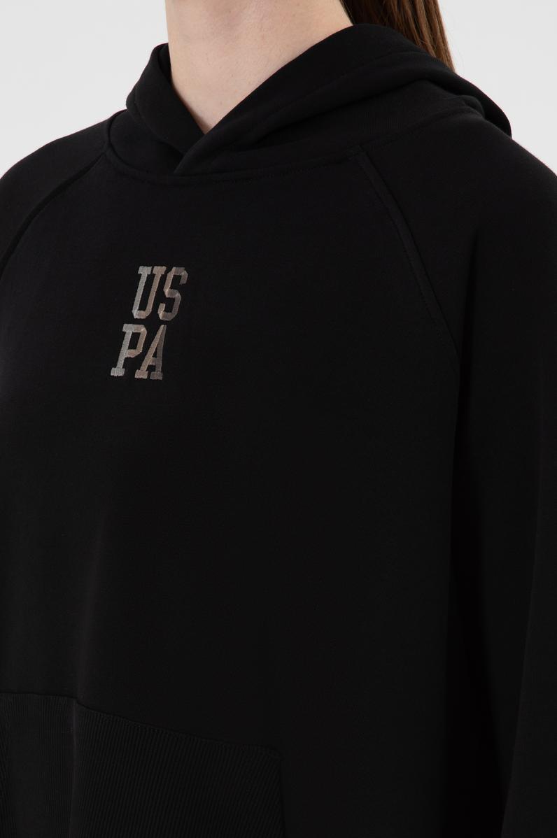 Kadın Siyah Yırtmaçlı Kapüşonlu Sweatshırt