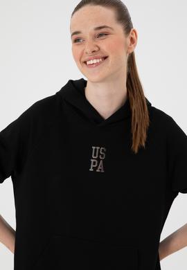 Kadın Siyah Yırtmaçlı Kapüşonlu Sweatshırt - 50313611022