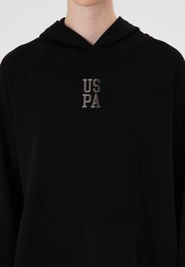 Kadın Siyah Yırtmaçlı Kapüşonlu Sweatshırt - 50313611022