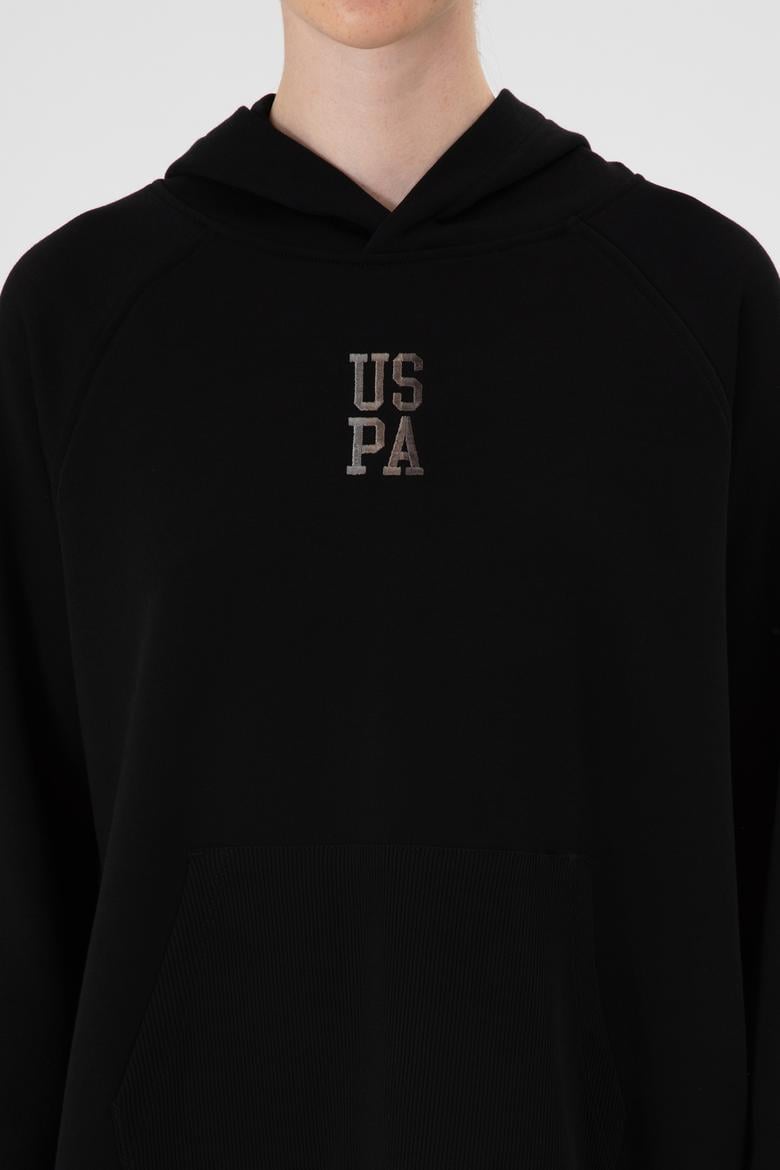 Kadın Siyah Yırtmaçlı Kapüşonlu Sweatshırt - 50313611022