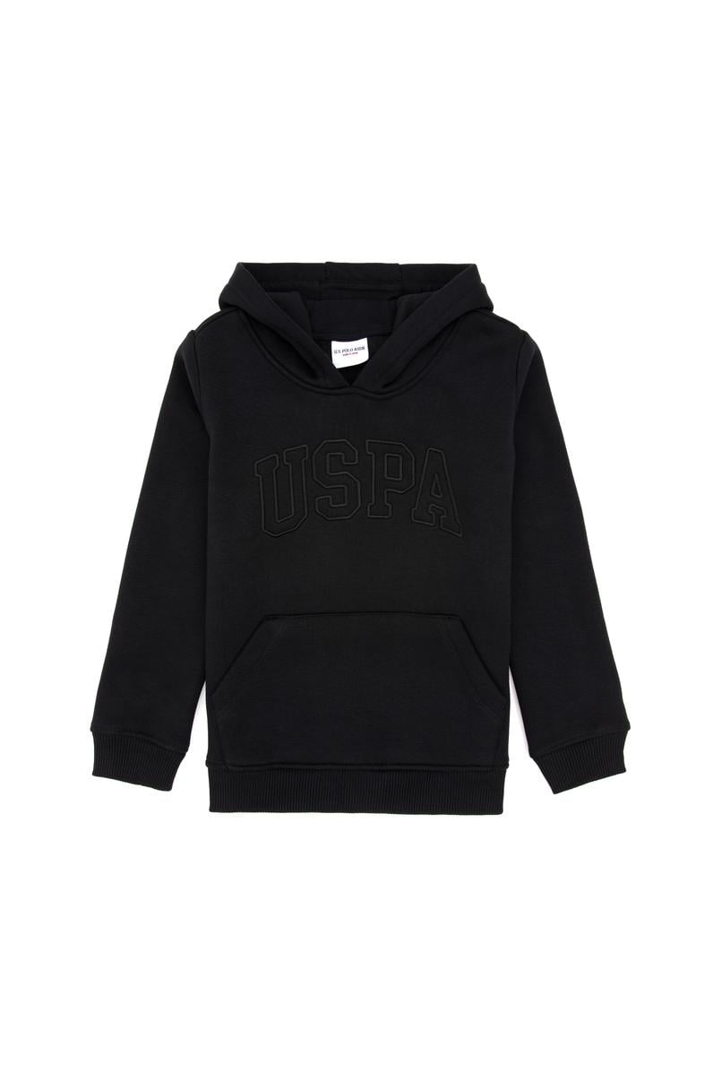 Kız Çocuk Siyah Kapüşonlu Şardonlu Basic Sweatshirt
